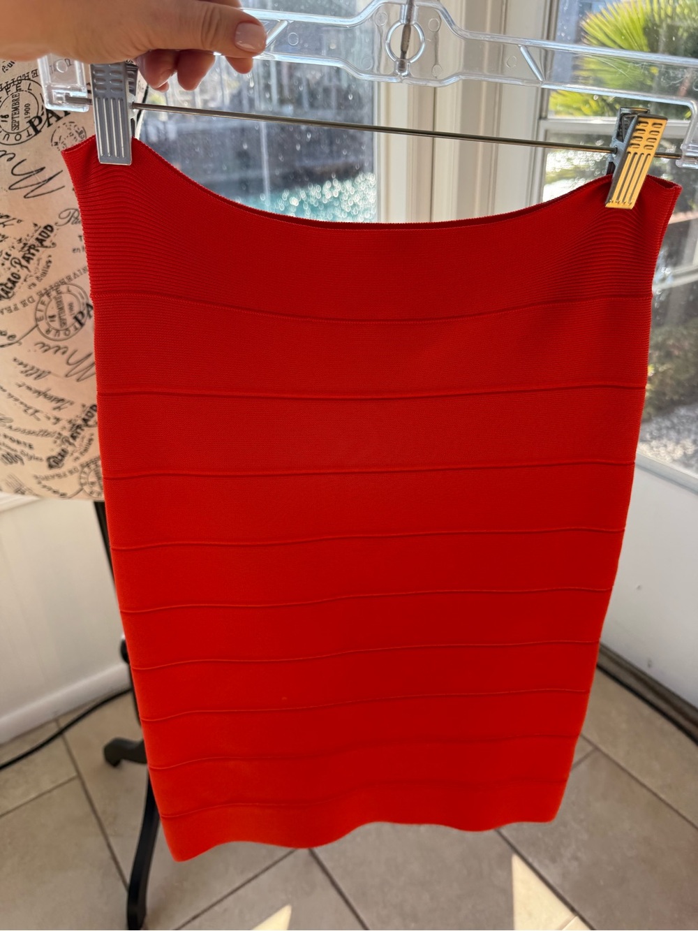 BCBGMaxAzria Red Ribbed Pencil Skirt